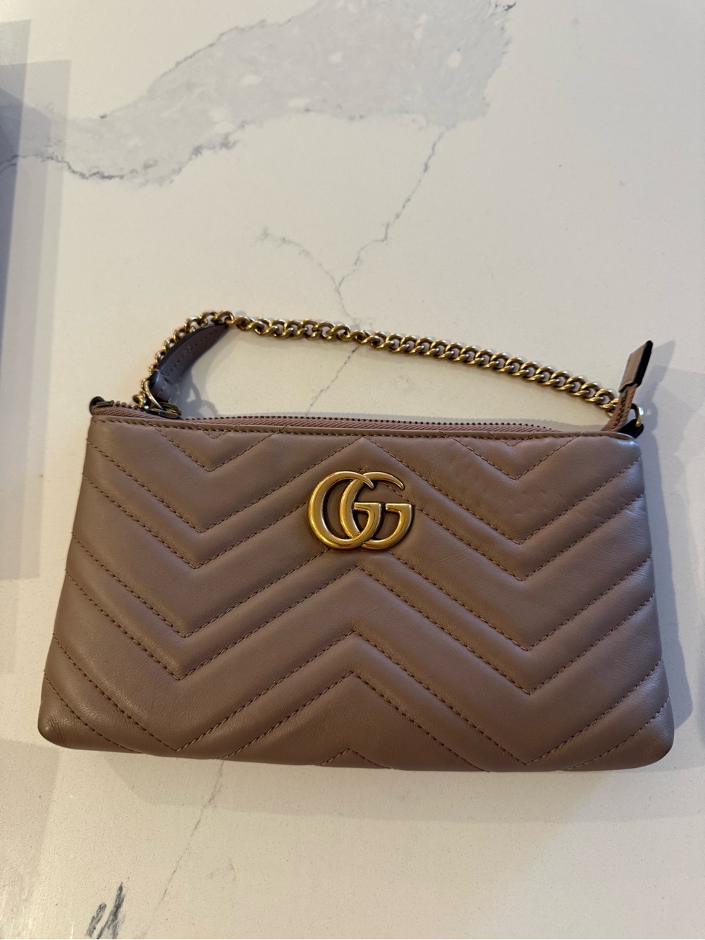 Gucci Chevron Quilted Leather Clutch with Gold Hardware